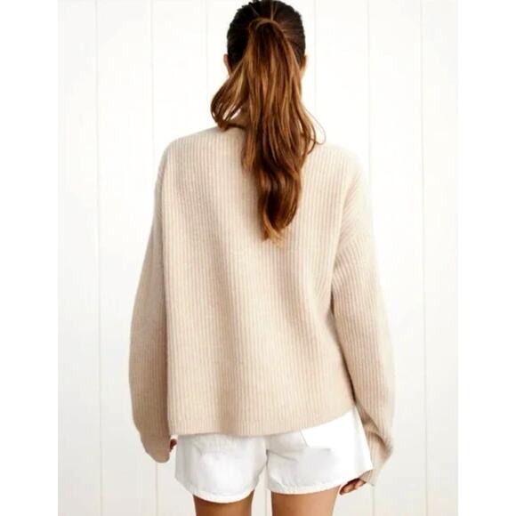 NWT! Jenni Kayne M 100% Cashmere Boatneck Sweater $395 Ribbed Knit Oatmeal Beige - Picture 5 of 11